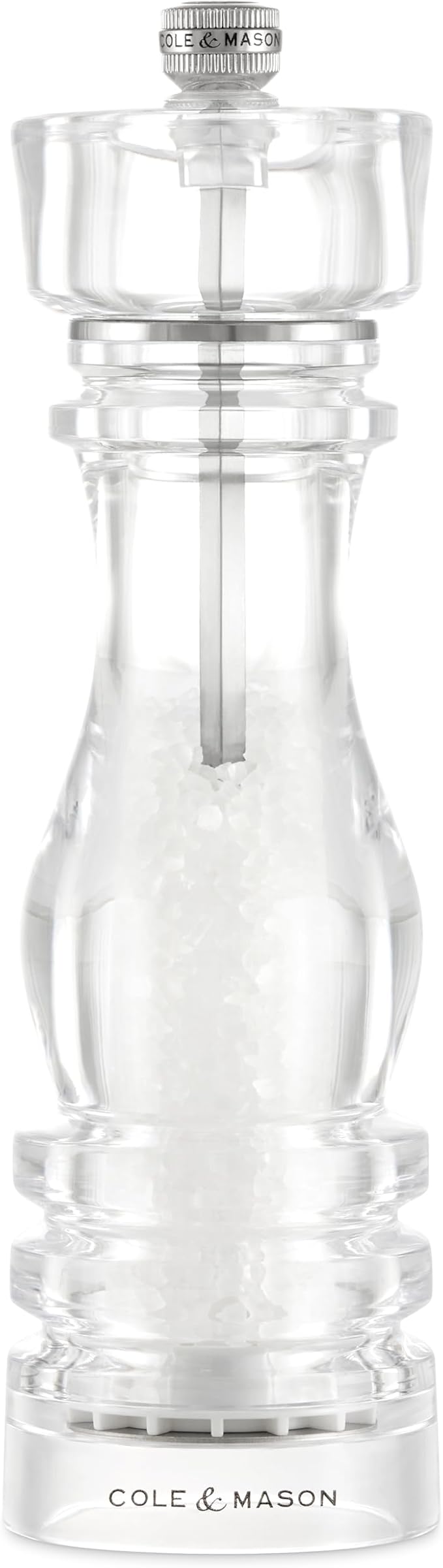 Cole & Mason London Refillable Spice Mill - Kitchen & Home Accessory - Table Salt Grinder - Salt Mill with Ceramic Mechanism - 8", Acrylic