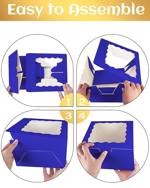 qiqee 10x10x5 Cake Box, 18 Sets Gemstone Blue Cake Box with Window ＆ 18 Sets 10" Gemstone Blue Cake Round Boards, 10inch Cake Containers