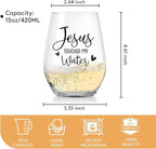 Jesus Touched My Water Wine Glasses, Funny Christian Gift for Women Gifts for Birthday Mom Father's Day Friendship Gifts (Clear-JESUS)