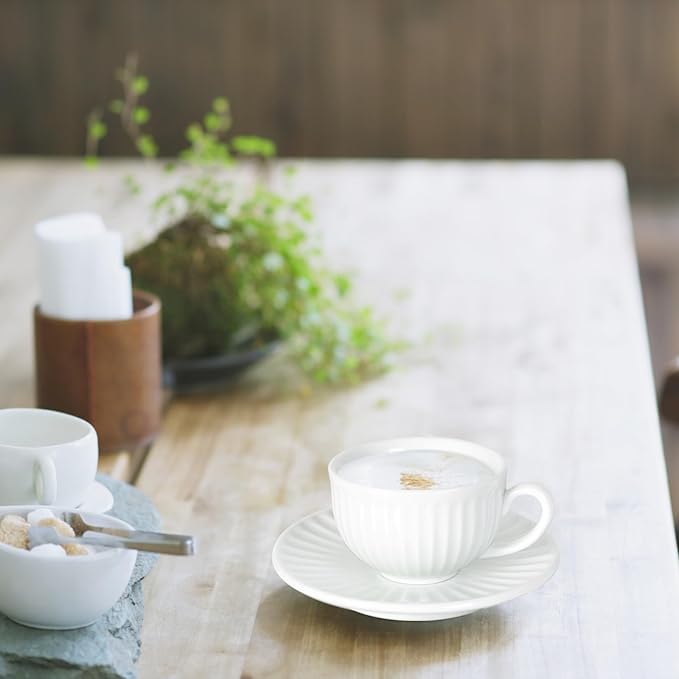 2 oz White Espresso Cups Set of 2, Ceramic Cappuccino Cups with Saucers, Durable Porcelain Tea Set & Modern Coffee Cup Collection, Coffee Lover Gifts