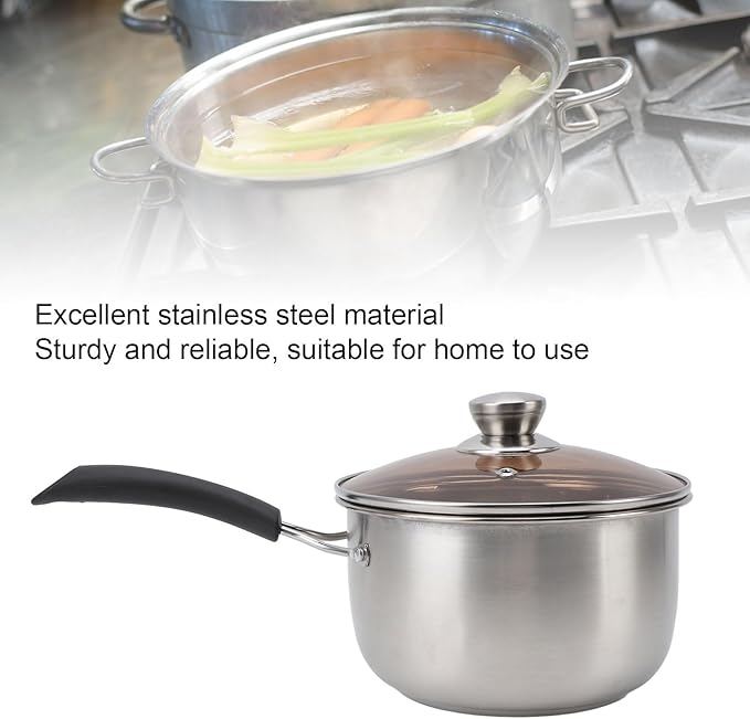 Butter Warmer, 7.1 x 4.3 in Stainless Steel Mini Milk Coffee Warmer with Lid Single, Milk Pot Small Baby Food Warmer for Gas Induction Cooker