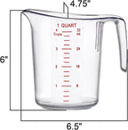 Amazing Abby - Melissa - Unbreakable Plastic Measuring Pitchers (1-Pack), Food-Grade Measuring Jugs, 4-Cup Capacity (1-Quart), Stackable and Dishwasher-Safe, Great for Oil, Vinegar, Flour, More
