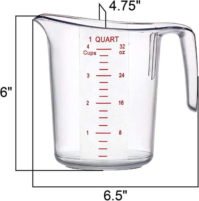 Amazing Abby - Melissa - Unbreakable Plastic Measuring Pitchers (1-Pack), Food-Grade Measuring Jugs, 4-Cup Capacity (1-Quart), Stackable and Dishwasher-Safe, Great for Oil, Vinegar, Flour, More