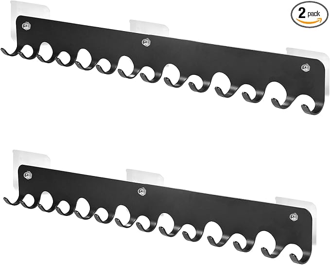 2 Packs 14 Key Hook Holder Wall Mount, No Drill Practical Key Rack, Kitchen Utensil Holder, Coat Hooks Wall Mount Coat Rack Hooks for Living Room, Kitchen, Office, Bathroom, Black