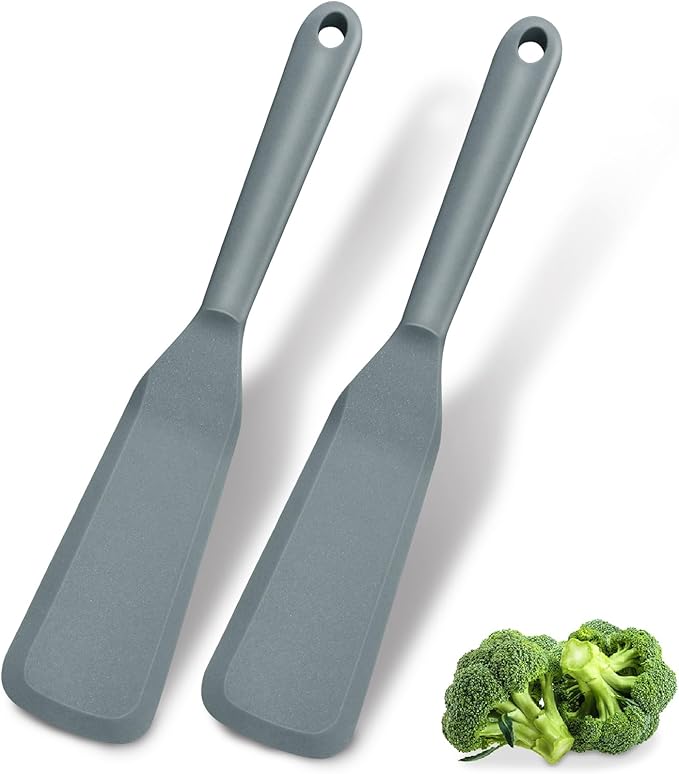 Dioycli Silicone Spatulas for Cooking Heat Resistant Pancake Spatula, Non Stick Long Omelette Spatula Turner Bpa Free 2 Pieces for Crepes Egg Burgers Pizza Cookie（Grey）