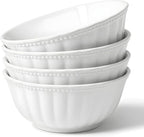 Ceramic Soup Serving Bowls for Kitchen, 6.4 Inch, Set of 4, Cereal Bowl Porcelain, Oven & Microwave Safe, White