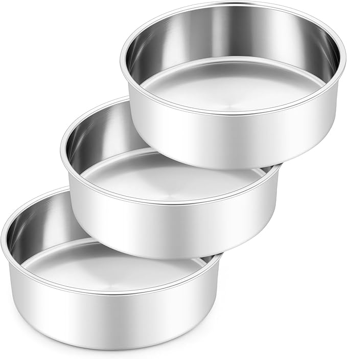 Leonyo 8 Inch Cake Pan, Stainless Steel Circle Baking Pans Set, 2 Pieces Round Layer Cake Tin for Wedding Birthday, Even Heating, Non Toxic & Healthy, Heavy-Duty, Dishwasher Safe