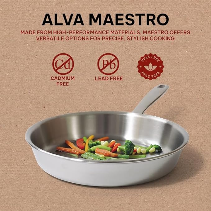 Alva Maestro 8" Premium Stainless Steel Frying Pan - 18/10 Professional Grade - PFAS/PFOA/PTFE Free - High Heat & Oven Safe - All Stovetop Compatible