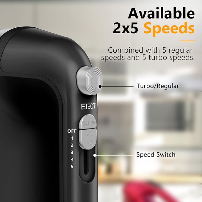Hand Mixer Electric, 450W Kitchen Mixers with Scale Cup Storage Case, Turbo Boost/Self-Control Speed + 5 Speed + Eject Button + 5 Stainless Steel Accessories, For Easy Whipping Dough,Cream,Cake