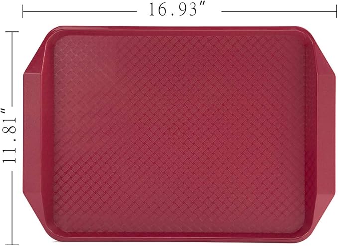 Plastic Fast Food Serving Tray,16.95 by 11.82-Inch,Set of 12 (Red)