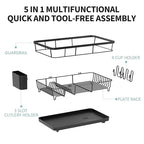 Dish Drying Rack for Kitchen Counter, Large Dish Racks with Drainboard, Kitchen Sink Dish Strainer Rack, Countertop Dish Drainer Rack with Cup & Utensil Holders, Dish Dryer Rack Large Size Black