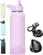 CIVAGO 40 oz Insulated Water Bottle With Straw, Stainless Steel Sports Water Flask Cup with 3 Lids (Straw, Spout and Handle Lid), Double Walled Travel Thermal Canteen Mug, Lavender