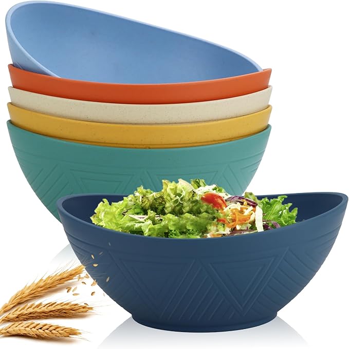 Homienly 60oz Wheat Straw Bowls Set of 6 Salad bowls Large Capacity Popcorn Bowl Unbreakable Serving Bowls Microwave & Dishwasher Safe Bowl Set Alternative for Plastic Bowls for Kitchen - Multi-colors