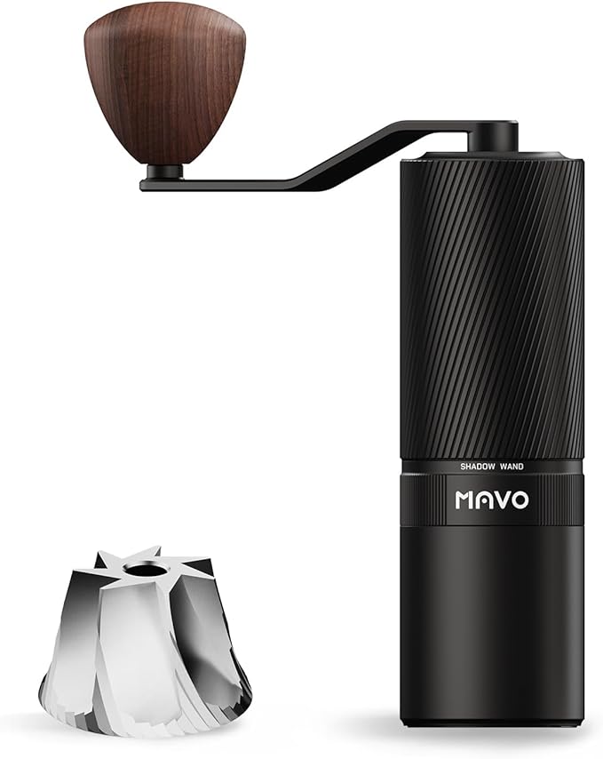 MAVO Manual Coffee Grinder, Shadow Wand Hand Coffee Grinder, Capacity 25g with CNC Stainless Steel Pentagon Conical Burr, Adjustable Setting, Burr Coffee Bean Grinder for Pour Over, Espresso (Black)