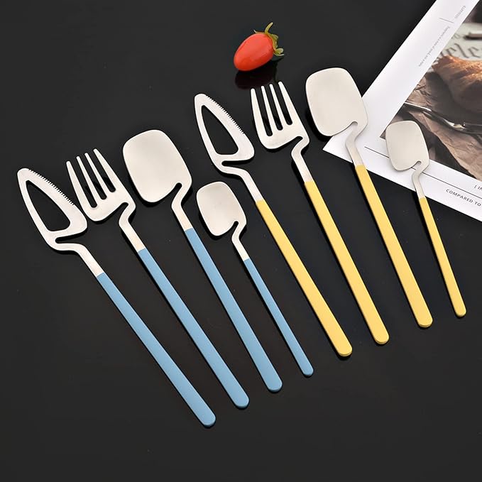 JASHII Flatware Set 32-piece Silverware Set Matte Finished Cutlery Set Service for 8 Include Knife/Fork/Spoon/Coffee spoon Dishwasher Safe (Yellow Silver)