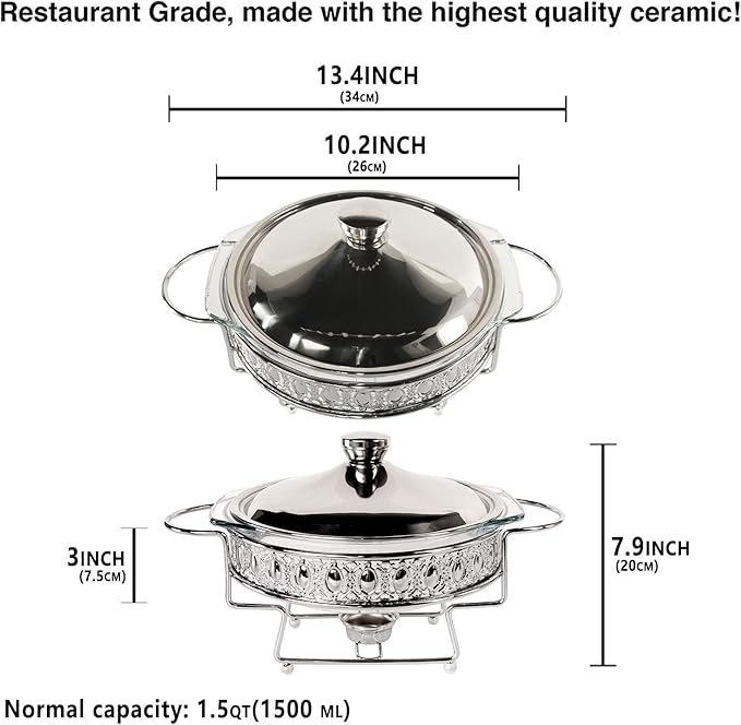 Casserole Dish 9"Glass Baking Dish with Stainless steel Lid and rack, Silver round 1.5 Qt Baking Pan For Casserole & Lasagna, Microwave Dishwasher Freezer Oven Safe