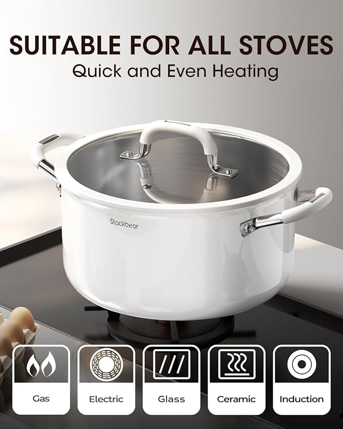 Stockpot 6 Quart, Tri-Ply 18/10 Stainless Steel Stock Pot with Lid, Induction Ready Cooking Pot for All Cooktops, Dishwasher Safe Soup Pot for Kitchen, Home, Gift for Cooker Mom and Dad