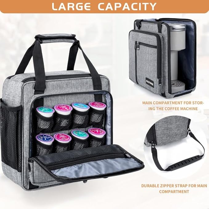 Coffee Maker Carrying Bag Compatible with Keurig K-Mini or K-Mini Plus, Single Serve Coffee Brewer Portable Storage Bag with Extra Pockets, Storage Tote Case With Multiple Pockets for K-Cup
