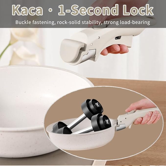 7-Piece Detachable Handle Non-Stick Cookware Set,with Beige Granite Texture Pots And Pans Set With Resistant to High Temperatures, Oven Safe, PFAS Free