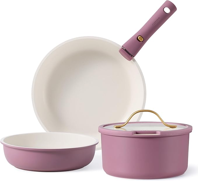 CAROTE 5pcs Pots and Pans Set, Nonstick Cookware Set Detachable Handle,kitchen essentials,RV kitchen pot and pan,Induction Cookware,Oven Safe,PFOA PFOS FREE,Purple