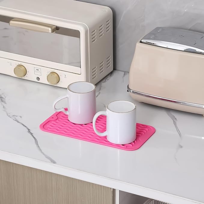 Silicone Dish Drying Mat for Multiple Usage,Easy clean,Eco-friendly,Heat-resistant Silicone Mat for Kitchen Counter or Sink,Refrigerator or Drawer Liner Rose S 12 inches x 6 inches