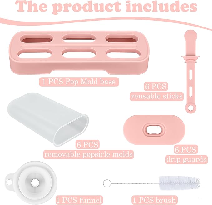 WMKGG Popsicles Molds Set, 6 PCS Ice Pop Mold,Homemade Ice Cream Mould with Sticks, Popsicle Maker(Pink)
