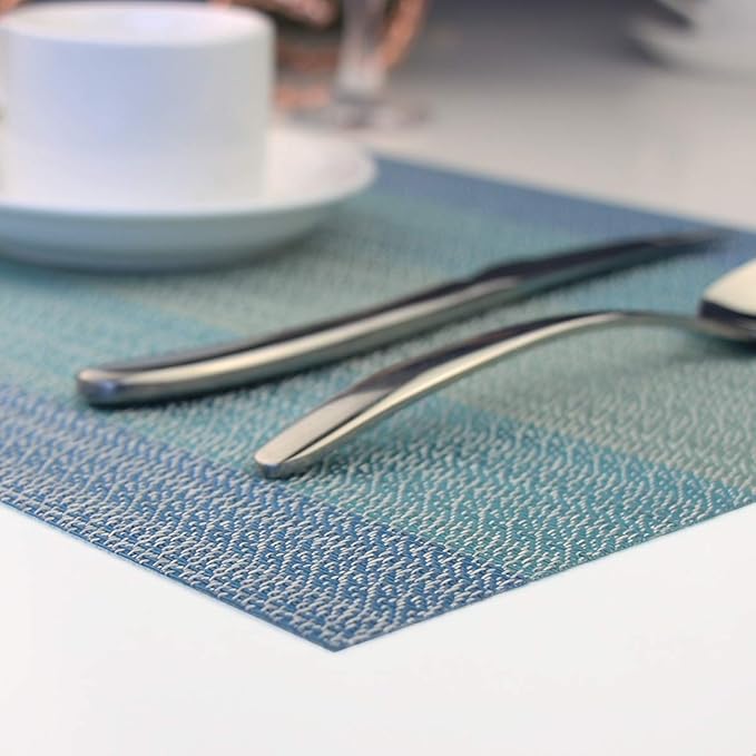 PIGCHCY Placemat,Washable Woven Non-Slip Insulation Durable Placemat Vinyl Table Mat Set of 4 (4pcs Placemats,Coastal Blue)