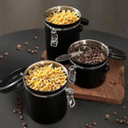Coffee Canister with Window, 22OZ Airtight 304 Stainless Steel Food Storage Container, Home Kitchen Sugar Organizers Jar with Scoop for Beans, Rice,Tea, Flour, Cereal, Black