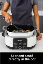 Ninja Foodi PossibleCooker PRO MC1000 8.5Qt Multicooker 8 in 1 Slow Cooker, Dutch Oven, Steam Bake Roast Sear Sauté Bread Maker Warmer, Glass Lid, Integrated Spoon, Nonstick (White)