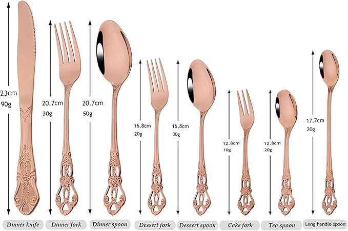 Royal 24-piece Rose Gold Mirror Silverware Dinnerware, 18/10 Stainless Steel Luxury Flatware Service For 6 Tableware Ideal For Wedding Home Restaurant, Dishwasher Safe