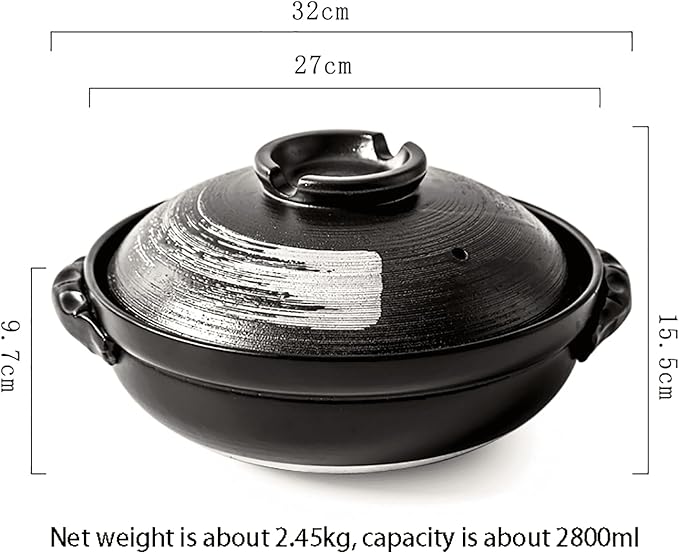 Clay Pot For Cooking, clay pot for cooking Korean Stone Pot With Lid,Double Handle Lid Pure Ceramic Tureen Soup Ceramic Round White Dish Casserole/Clay Pot/Earthen Pot/Ceramic Cookware,2800ml l