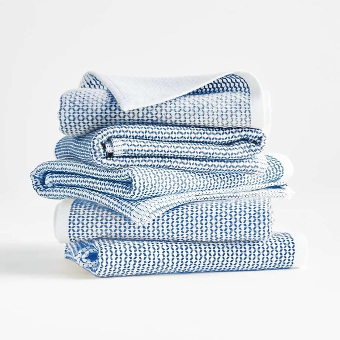 Realm 100% Cotton Dobby Textured Kitchen Dish Cloths | Nautical Blue 13" x 13" Inch Soft, Plush & Absorbent Quick Drying Dish Towels (6 Pack)