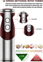 3-in-1 Immersion Hand blender, Powerful MOTOR & Stainless Steel Stick Blender, 4 Sharpe Blades with Whisk, Milk Frother Attachments