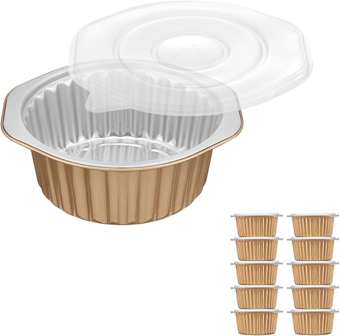 5.5" Aluminum Foil Pans with Integrated Handles and Snap-On Lids (10 pcs) | 2X Thickness Heavy-Duty Reusable Foil for Baking and Cooking