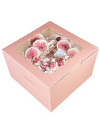 qiqee 8x8x5 Cake Box, 18 Sets Pink Cake Box with Window ＆ 18 Sets 8" Pink Cake Round Boards, 8inch Cake Containers