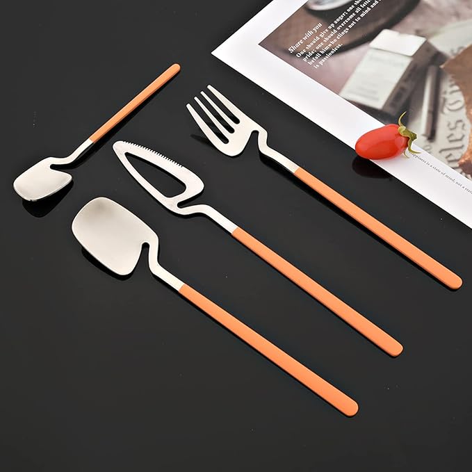 JASHII Flatware Set 32-piece Silverware Set Matte Finished Cutlery Set Service for 8 Include Knife/Fork/Spoon/Coffee spoon Dishwasher Safe (Orange Silver)
