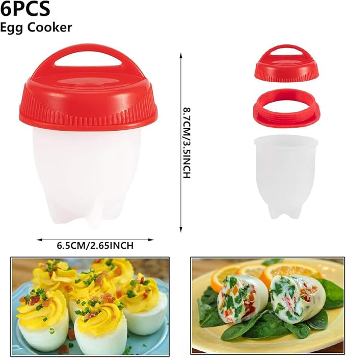 6 PCS Eggs Cooker, Silicone Egg Boil, Hard Boiled Eggs without the Shell, Non-stick Egg Boiler Poachers Egg Holder Cups Fast Cooking Breakfast Sandwiches Kitchen Gadget Tool for Egg Making