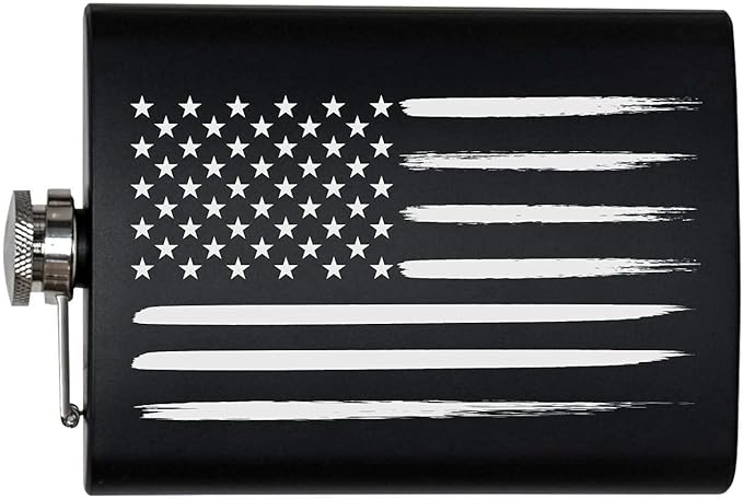 American Flag 8 oz Flask | Stainless Steel Hip Flask for Liquor – Matte Black, Great Gift Idea for Veterans