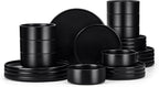 E-far Black Dinnerware Sets for 8, 24-Piece Stoneware Plates and Bowls Dish Set, Modern Kitchen Dinning Dishware, Chip and Scratch Resistant, Microwave & Dishwasher Safe, Matte Black
