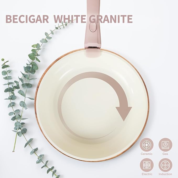 8PCS Ceramic Cookware,Nonstick Ceramic Pan, Removable Handle Pots and Pans Set, Stackable Pan Set, Nonstick Pots and Pans Set Non Stick pot(Pink)