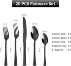 20-Piece Black Silverware Set,Service for 4,18/10 stainless steel Flatware Set,Mirror Polished Cutlery Set,Dishwasher Safe