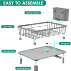 Dish Drying Rack, Space-Saving Dish Rack, Dish Racks for Kitchen Counter, Kitchen Dish Drainers with Removable Utensil Holder,Plate Rack and Drainboard, 11''W x 15''L, Gray