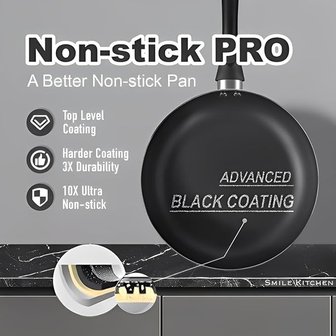 8pcs Black Ceramic Pots and Pans Set, Cooking Pan Set,Cooking Pot Set Ceramic Pan Set, Nonstick Cookware Set, Induction Safe Kitchen Cooking Set with Frying Pans, Saucepans, shovel and Ladle