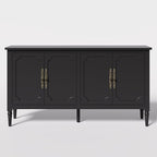 Console Cabinet, 58'' Mid Century Modern Pantry Sideboard, Wood Buffet Cabinet, Media Cabinet with 4 Doors, Accent Cabinet for Entryway, Living Room, Dining Room (Black)