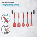 Silicone Spatula and Cooking Spoon,5 Pack Non-Stick Cooking Utensils for Kitchen，Heat Resistant Solid & Slotted Spoons and Spatulas, Stainless Steel Handle Coated with Silicone,Red