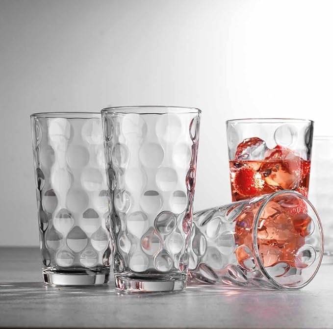 Home Essentials & Beyond Drinking Glasses Set of 4 Highball Glass Cups Bar Glasses, Uses for Juice, Water, Cocktails, Beverages, and Iced Tea. Dishwasher Safe