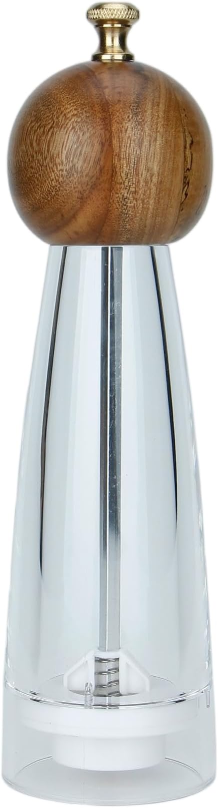 Premium Manual Crystal Pepper and Salt Grinder.Eco-Friendly Adjustable Wooden Top Mill with Ceramic Core. Visual Transparent Acrylic Body with 4.4oz Capacity（8"）