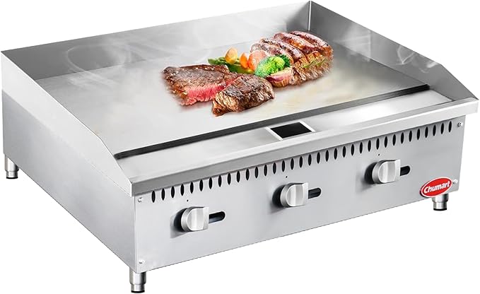 36" Commercial Countertop Griddle, 3 Burners Gas Griddle, 90000 BTU Output, Stainless Steel Flat Top Grill Hot Plate with Natural Gas and Propane Conversion Kit for Restaurant,Food Truck