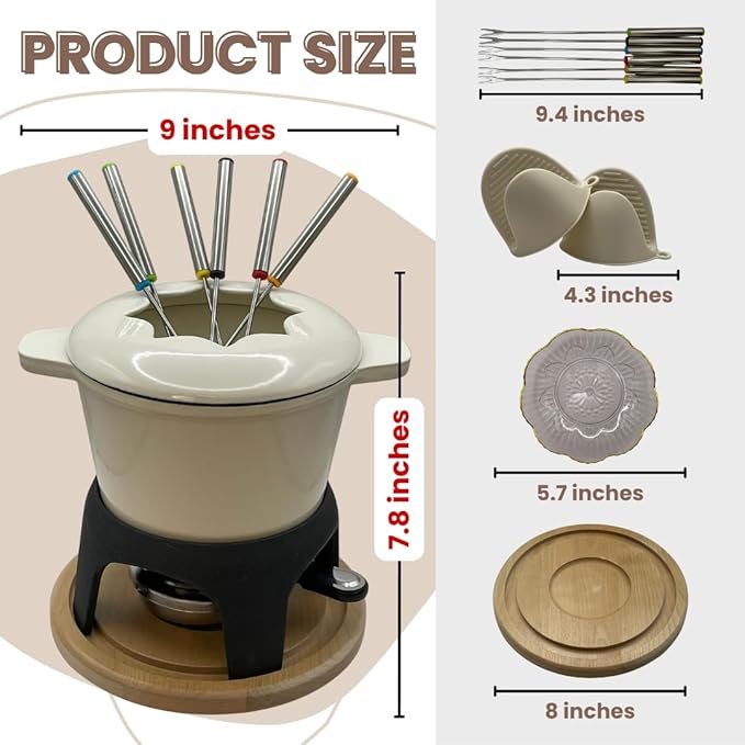 Cast Iron Fondue Set 15-Pcs With Accessories Fondue Kit For Swiss Fondue Cheese Meat Oil Fondue Pot Fondue Pot set, Cheese Fondue Set, Chocolate Fondue Pot, Cheese Melting Pot, Fondue Pot Non Electric