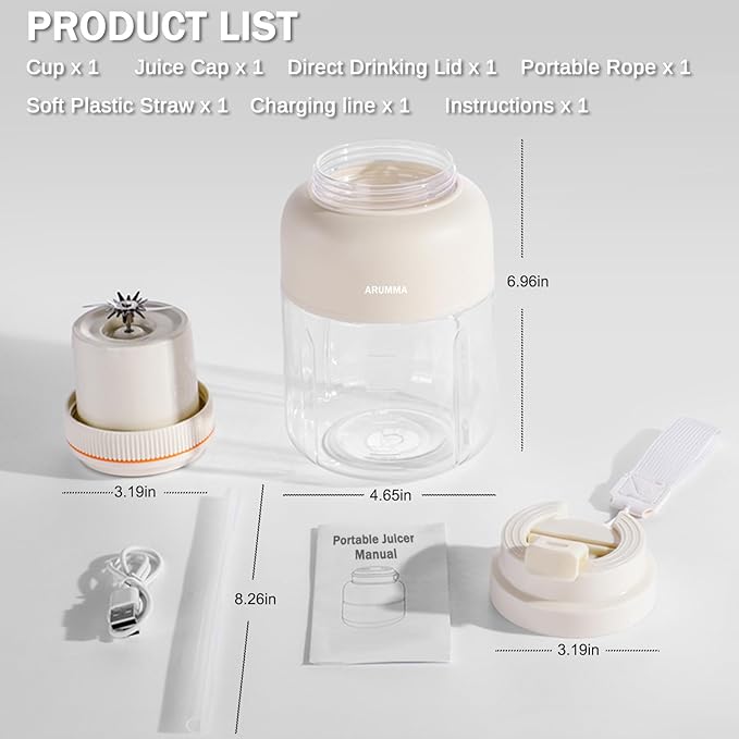 Portable Smoothie Blender for Smoothies & Shakes 46oz 1400ML USB Charging Cordless Powerful Blades Blending Portable Juice Cup Blender for Small Ice Fruit Vegetable Crush Kitchen Gym Outdoor